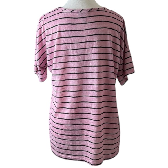 Jones New York Signature Pink Black Striped Short Sleeve Top Women’s M - Picture 3 of 8